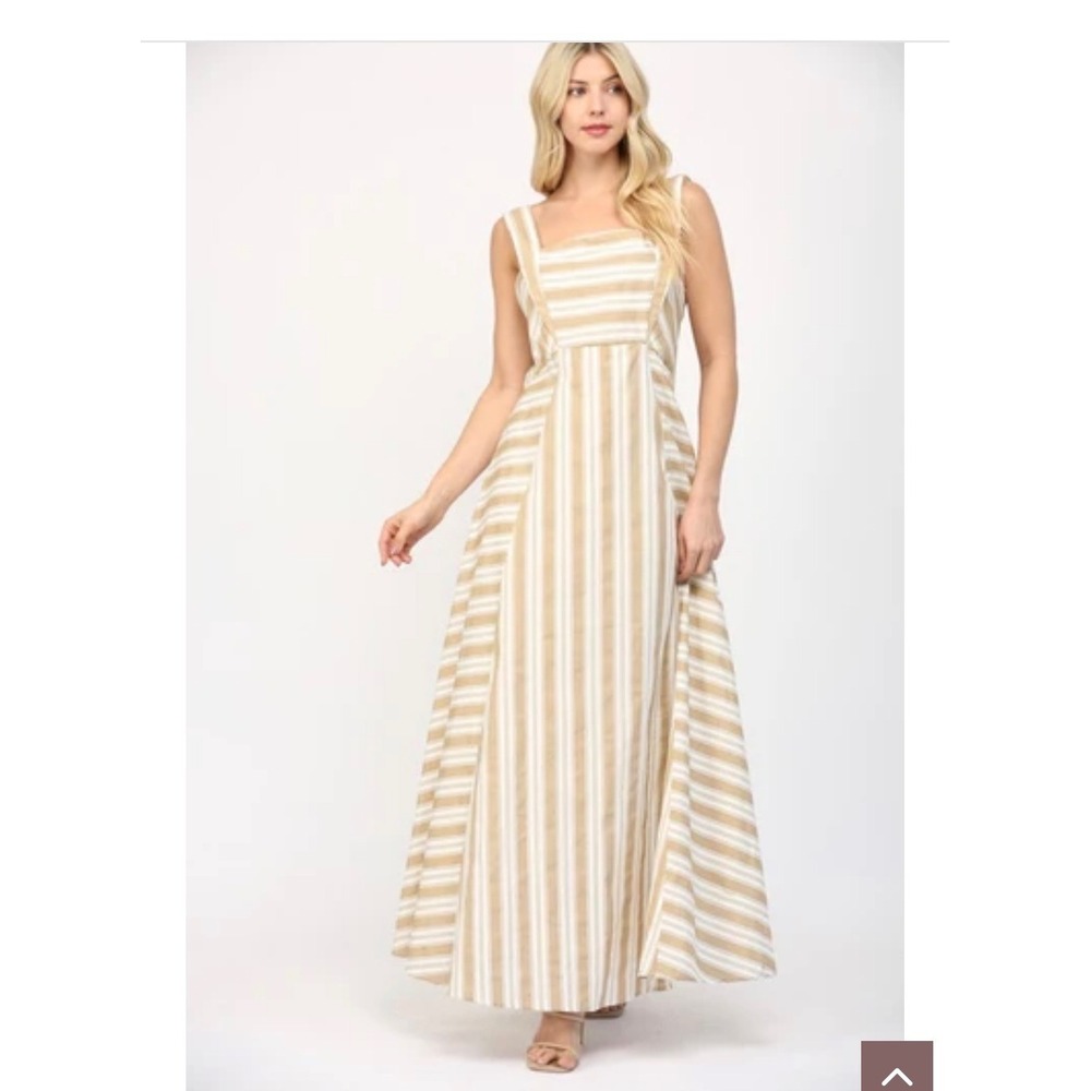 Fate Two Toned Tan White Striped Cotton Sundress S Boho Resortwear Coquette